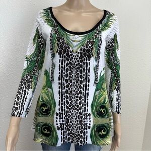 Alberto Makali blouse garden botanical vines tropical flowy long sleeve M